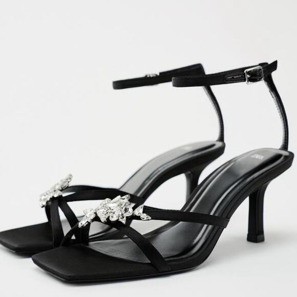 ZARA RHINESTONE STRAPPY SANDALS - Picture 1 of 5